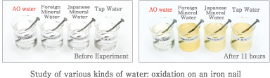 Study of various kinds of water: oxidation on an iron nail
